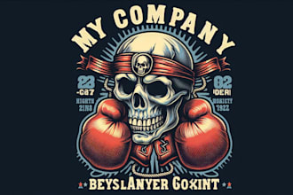 design premium vintage skull boxing gloves head mascot logo t shirt design