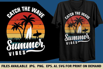 design vintage summer beach surf t shirt for print on demand