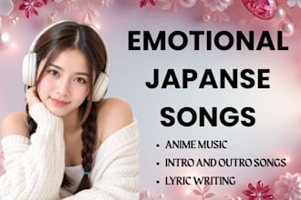 sing emotional vocal for anime music jpop songs as japanese singer songwriter