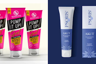 create cosmetic product label and box design with mockups