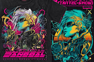 craft pop dark 80s cyberpunk illustration for t shirt design
