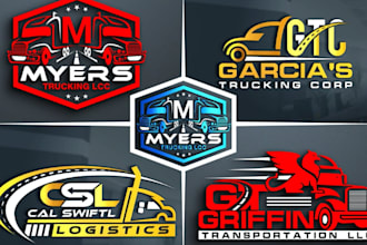 design trucking business, towing, transport, truck logo