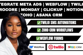 integrate meta ads webflow twilio procore monday clickup notion CRM zoho asana