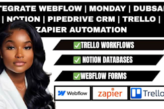 integrate webflow monday dubsado notion pipedrive CRM trello zapier automation