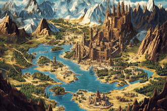 hand draw a fantasy map with digital