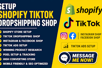 setup shopify tiktok dropshipping shop instagram facebook shop tik tok ads setup