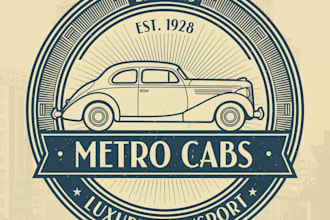 l design a vintage taxi logo with a classic and retro automotive style