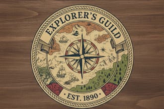 design a vintage map logo with a classic adventure and exploration style