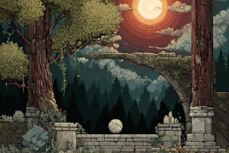 draw pixel art scene and background for your game
