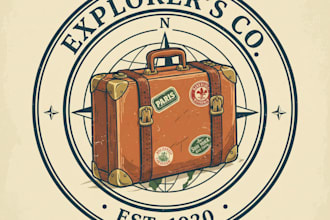 design a vintage suitcase logo with a classic travel travel and retro style