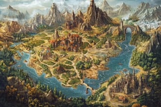 hand drawn vector fantasy map illustration