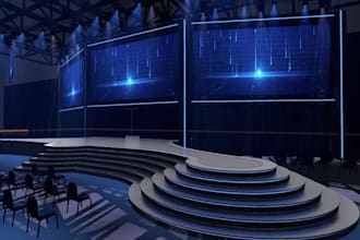 provide 3d stage design and layout, stage lightning, stage setup