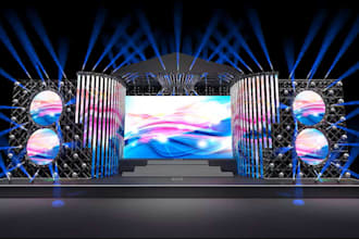 3d stage rendering, stage design, stage visualization, stage lightning, layout