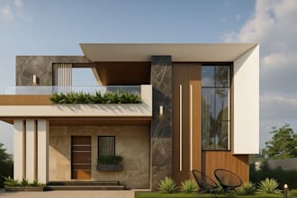 upgrade house front design,modern villa facade rendering,building visualization