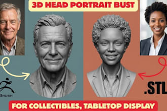 sculpt realistic 2d photo to 3d head bust likeness face full body stl printing