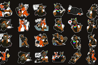 draw furry telegram stickers, discord stickers, emotes furry character fursona