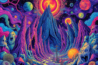 create amazing art of psychedelic, stoner, trippy, cover