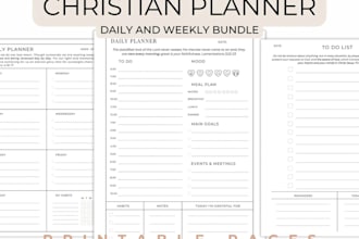 design editable christian planner, prayer journal, bible study workbook in canva
