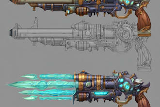 create a game weapon design and illustration