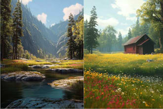create painted realistic portrait and landscape painting