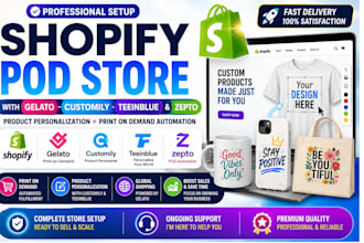 set up shopify pod store with gelato customily and teeinblue