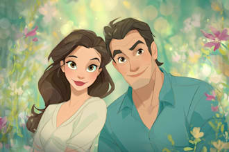 create cartoon disney couple portrait