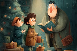 illustrate children story book illustration, christmas story book illustration
