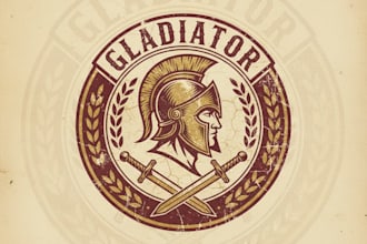 design a powerful vintage gladiator logo with bold and heroic style