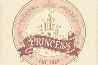 design an elegant vintage princess logo with royal and feminine charm