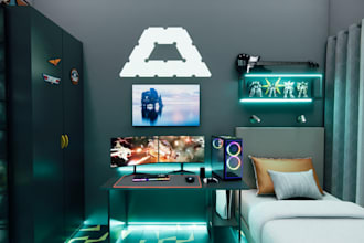 design 3d gaming room, podcast room and isometric room