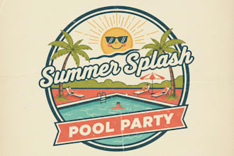 design a vintage pool party logo with retro summer vibes