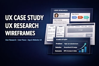 create a professional UX case study, UX research,  wireframes for app or website