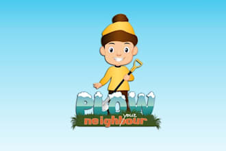 create a fun cartoon logo for plow your neighbour