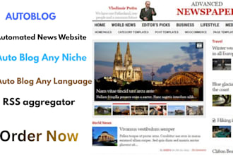 create automated news wordpress website, autoblog, auto news RSS aggregator