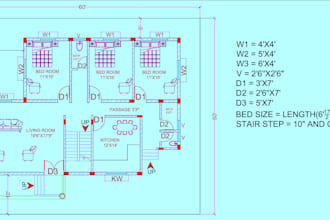 draw 2d house floor plan in autocad with dimensions