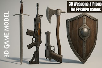 model realistic 3d weapons and props for your fps  or rpg game unreal engine