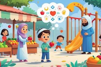 create islamic dua, prayer book illustration, hadith book for children