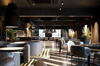 do 3d restaurant design, cafe, bar,burger joint, seafood restaurant, noodle shop