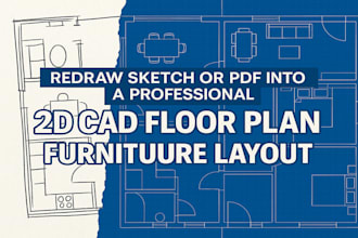 redraw sketch or PDF into a professional 2d cad floor plan furniture layout
