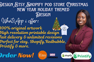 design etsy shopify pod store christmas new year holiday themed design for store