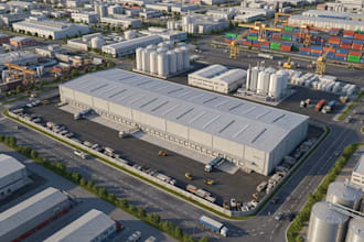 do 3d warehouse design, factory design, industrial space with rendering