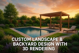 do landscape design, backyard design, pergola, pool, patio, garden, 3d rendering
