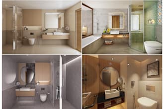 design modern bathroom and toilet layout with 2d plan and realistic 3d