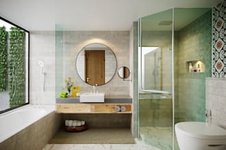 design toilet and bathroom with floor plan, 3d and renders