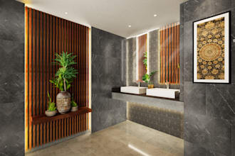 design spa inspired bathroom interior design 2d,3d and render fast