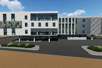 refurnish modern commercial building,exterior design,landscape cgi, revit render