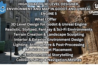 create high quality 3d environment and level design in godot and unreal engine 5