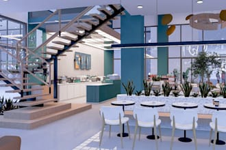 revit 3d modern restaurant interior,cafe design,coffe shop render,ice cream shop