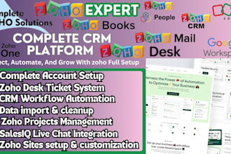 zoho one setup, zoho recruit, chatbot automation CRM desk salesiq and dashboards