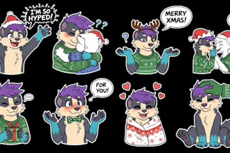 create christmas furry stickers and festive telegram and discord animated gifs